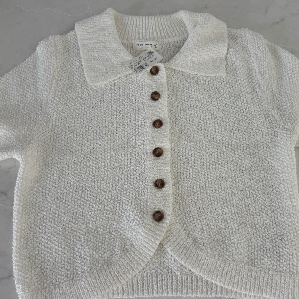 Miss Love Women's White Cardigan Sweater